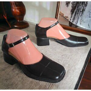 NATURALIZER (7.5) Y2K Mary Jane Square Toe Block Heel in Black Genuine Leather